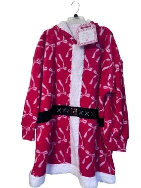 NWT Christmas Santa Sherpa fleece hooded pullover robe, OSFM